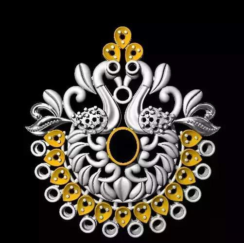 Earring ornate silver and gold pendant