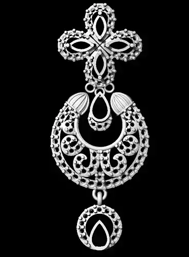 Earring ornate silver pendant