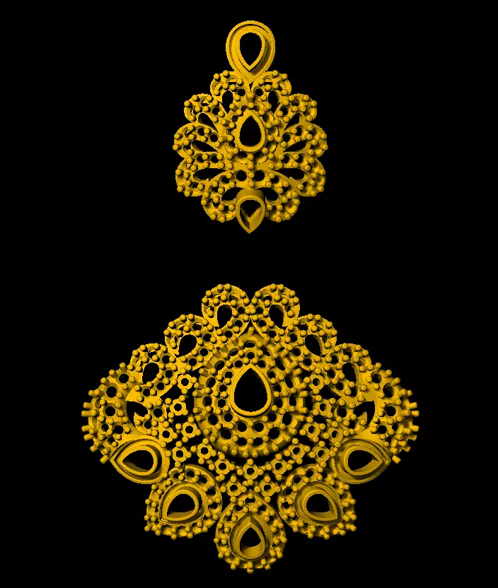 Earring two gold plated pendants 3D print model_0