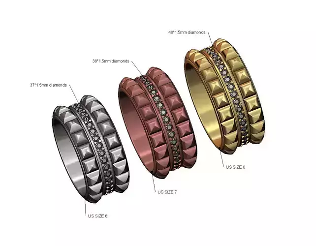 Double diamond rounded stud pyramid eternity band US sizes 6 7 8
