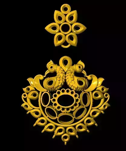 Earring ornate gold pendant