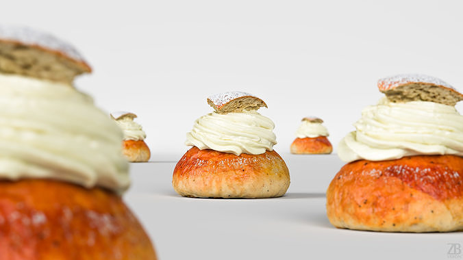 Cream Bun 3D model 2
