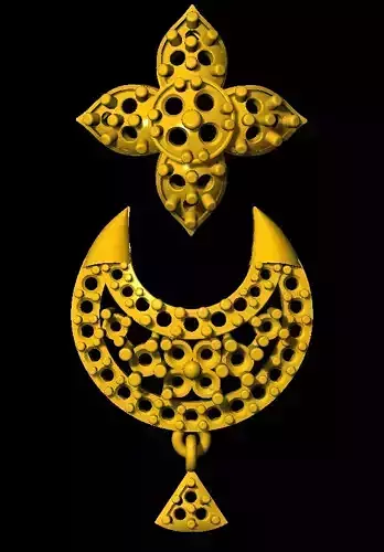 Earring ornate gold pendant