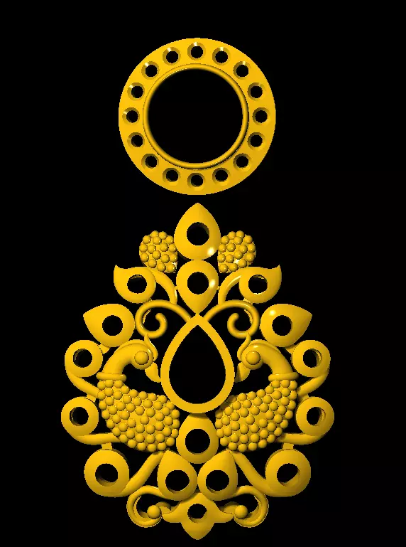 Earring golden peacock pendant 3D print model_0
