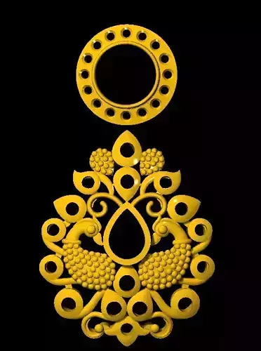Earring golden peacock pendant