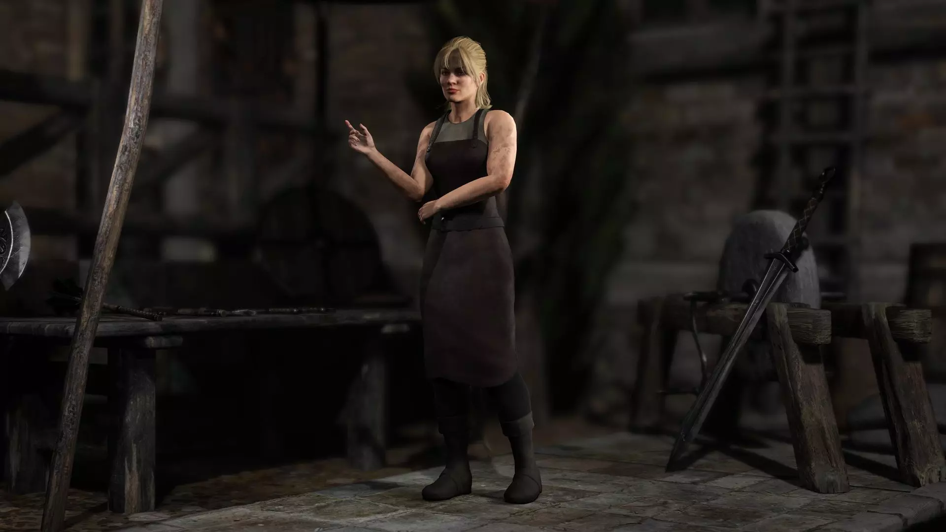 The Blacksmith Female - Fantasy Clothing Low-poly 3D model_0