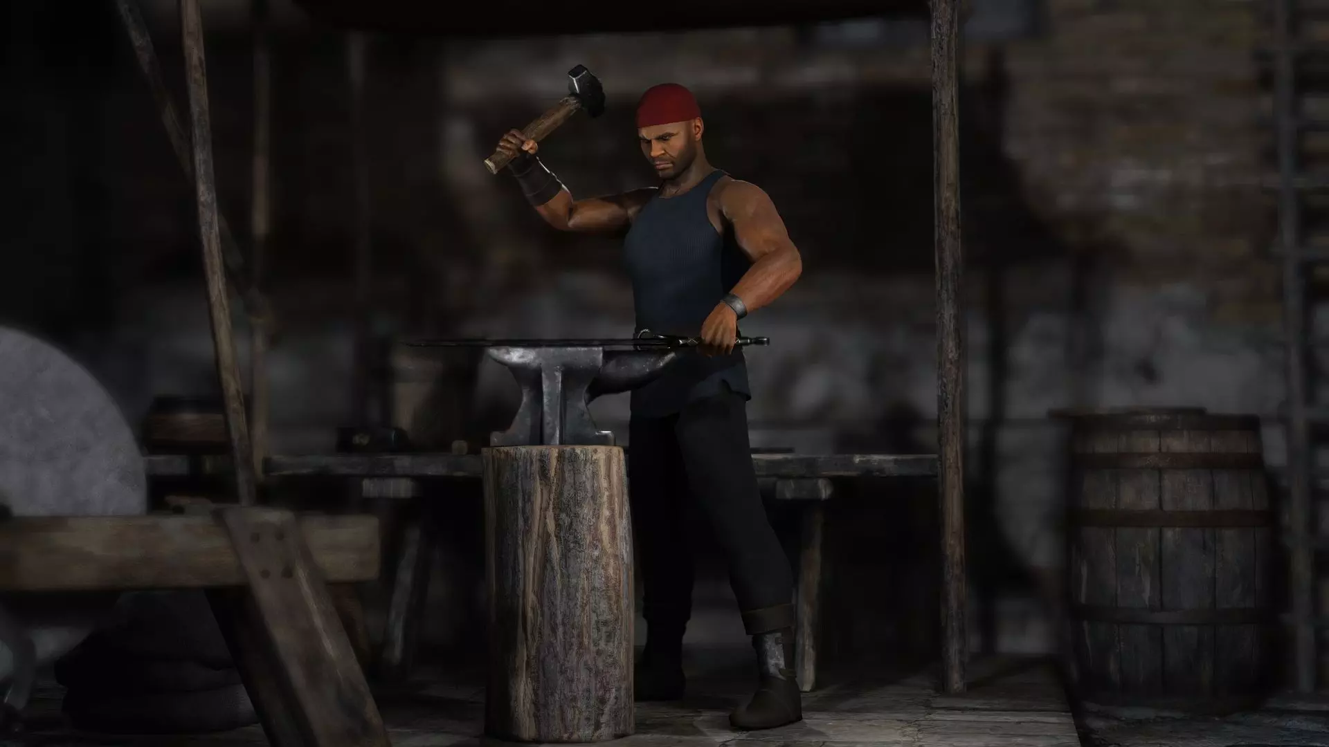 The Blacksmith Male - Fantasy Clothing Low-poly 3D model_0