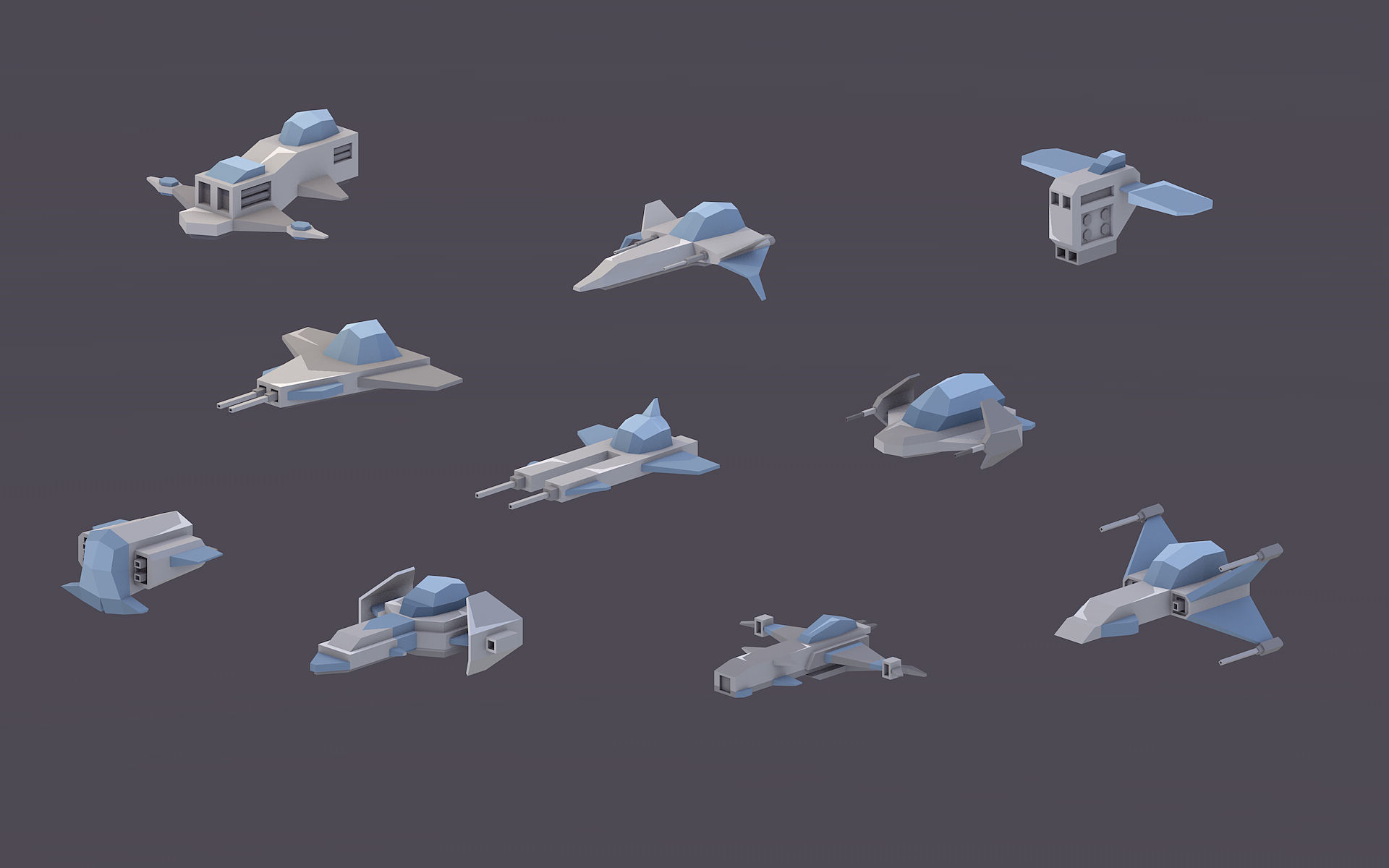 Low Poly Spaceship Pack Low-poly 3D model_2