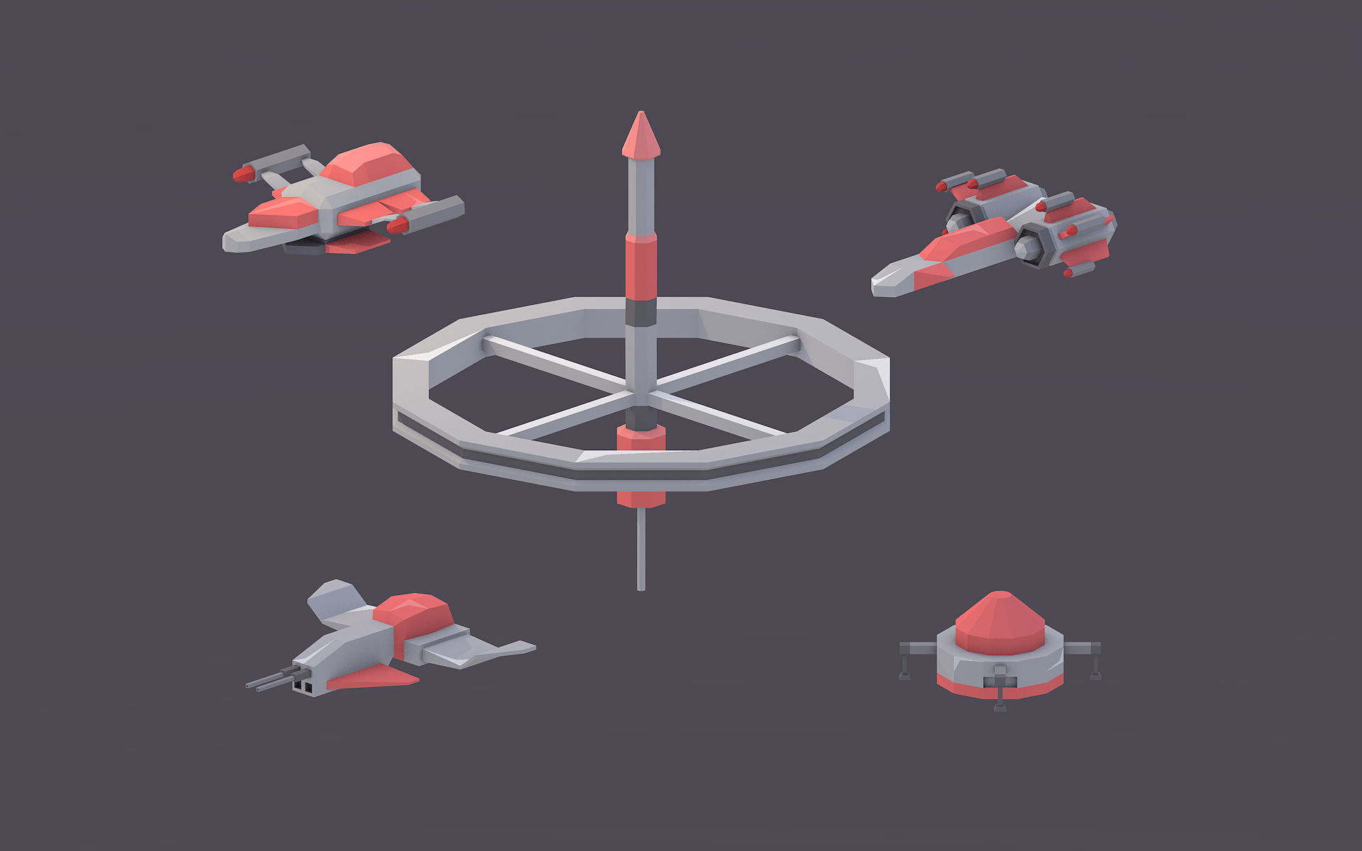 Low Poly Spaceship Pack Low-poly 3D model_5