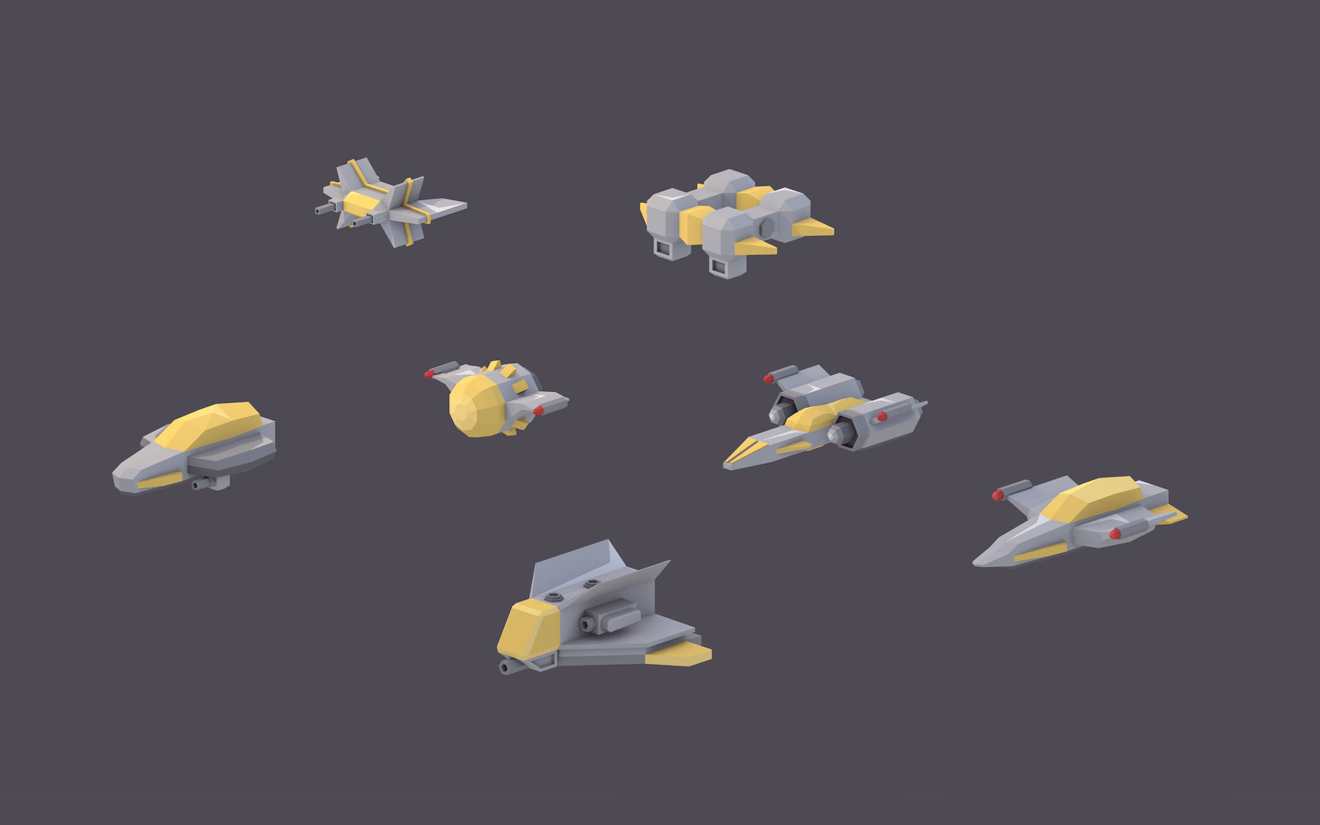 Low Poly Spaceship Pack Low-poly 3D model_4