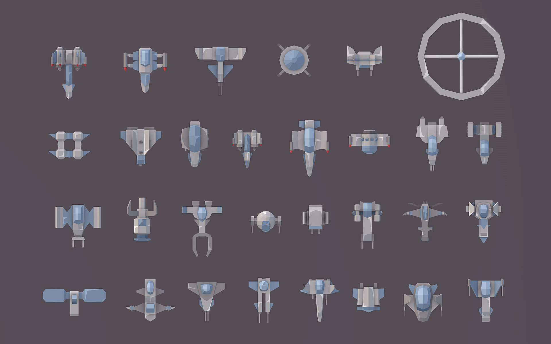 Low Poly Spaceship Pack Low-poly 3D model_1