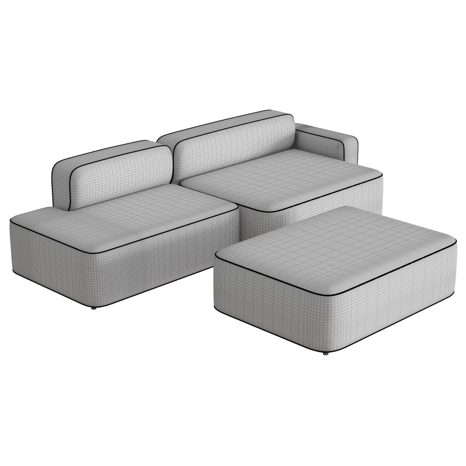 Rope Sofa Chaise Longue With Pouf 3D model_4