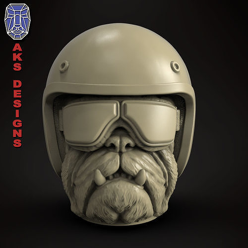 Bulldog biker version 2 flowerpot cum pencil box  3D print model