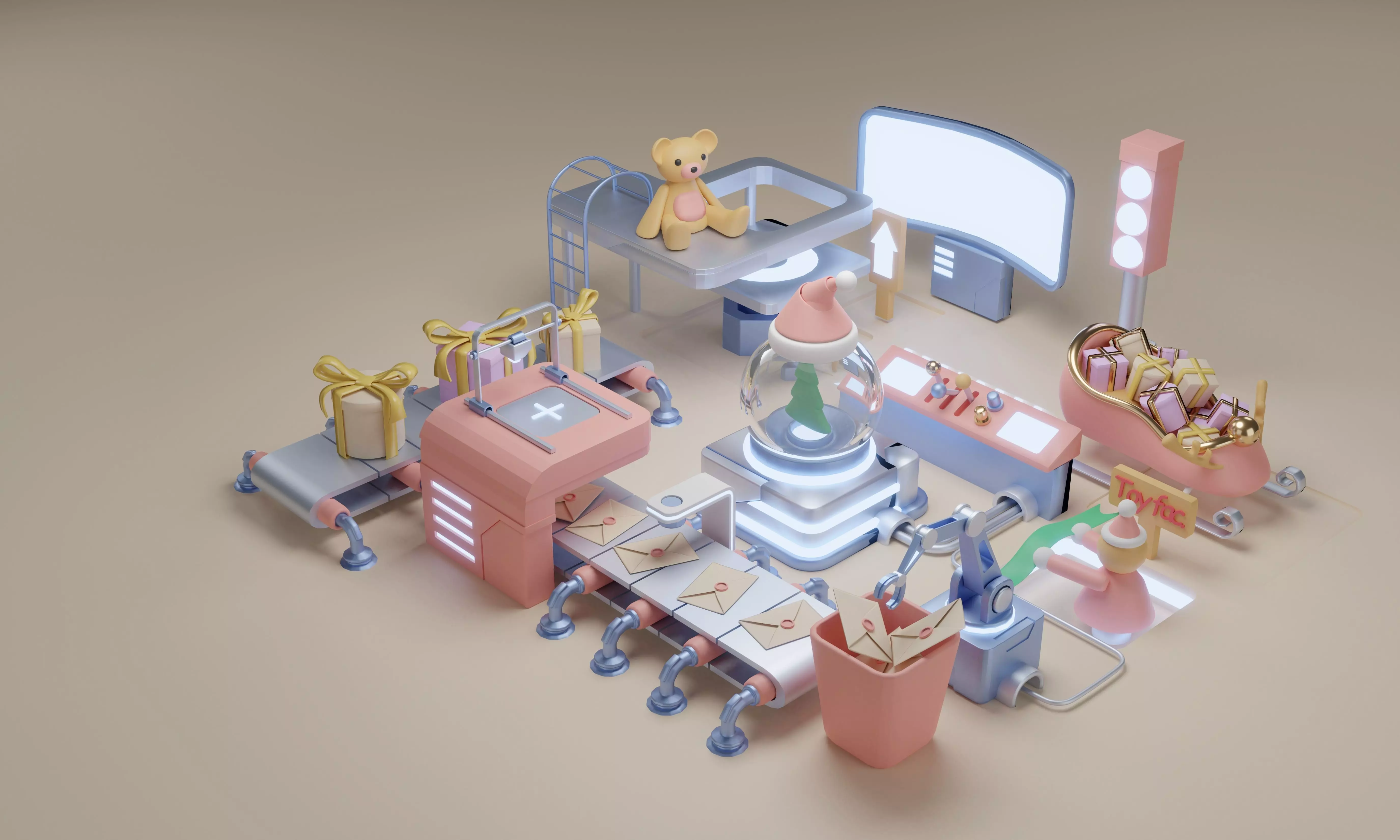 Production of Toy Factory Futuristic  Low-poly 3D model_0