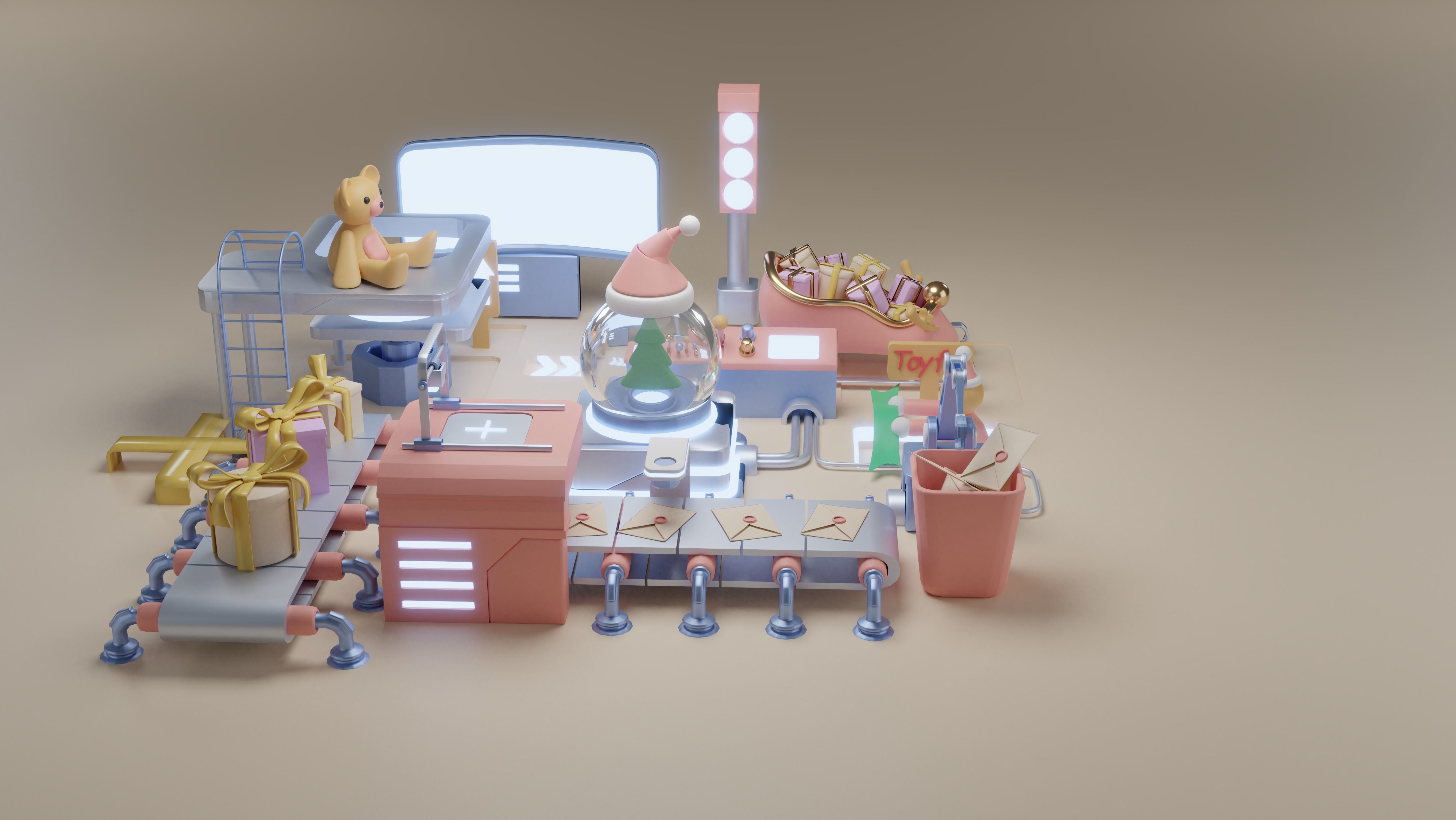 Production of Toy Factory Futuristic  Low-poly 3D model_1