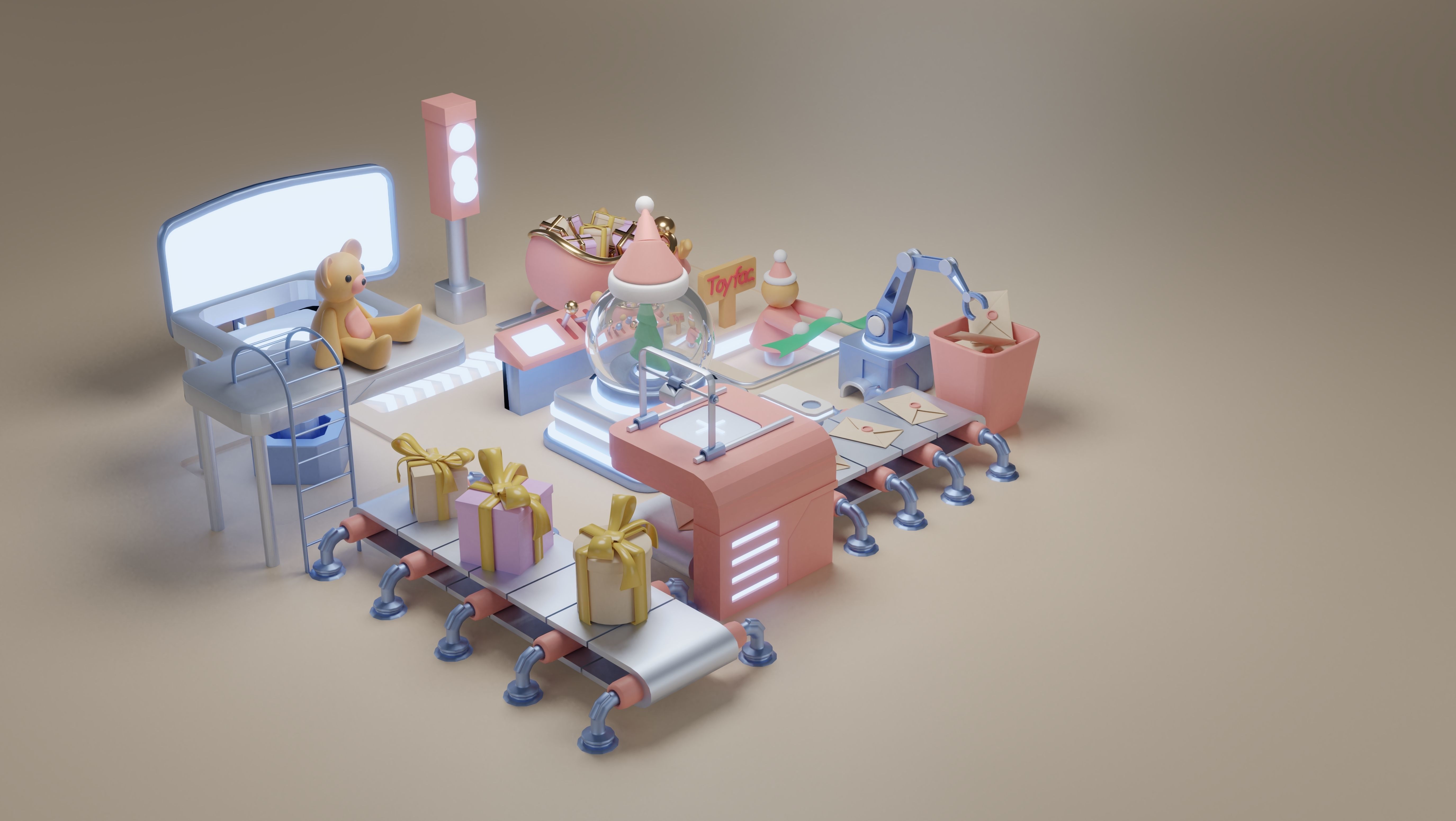 Production of Toy Factory Futuristic  Low-poly 3D model_3