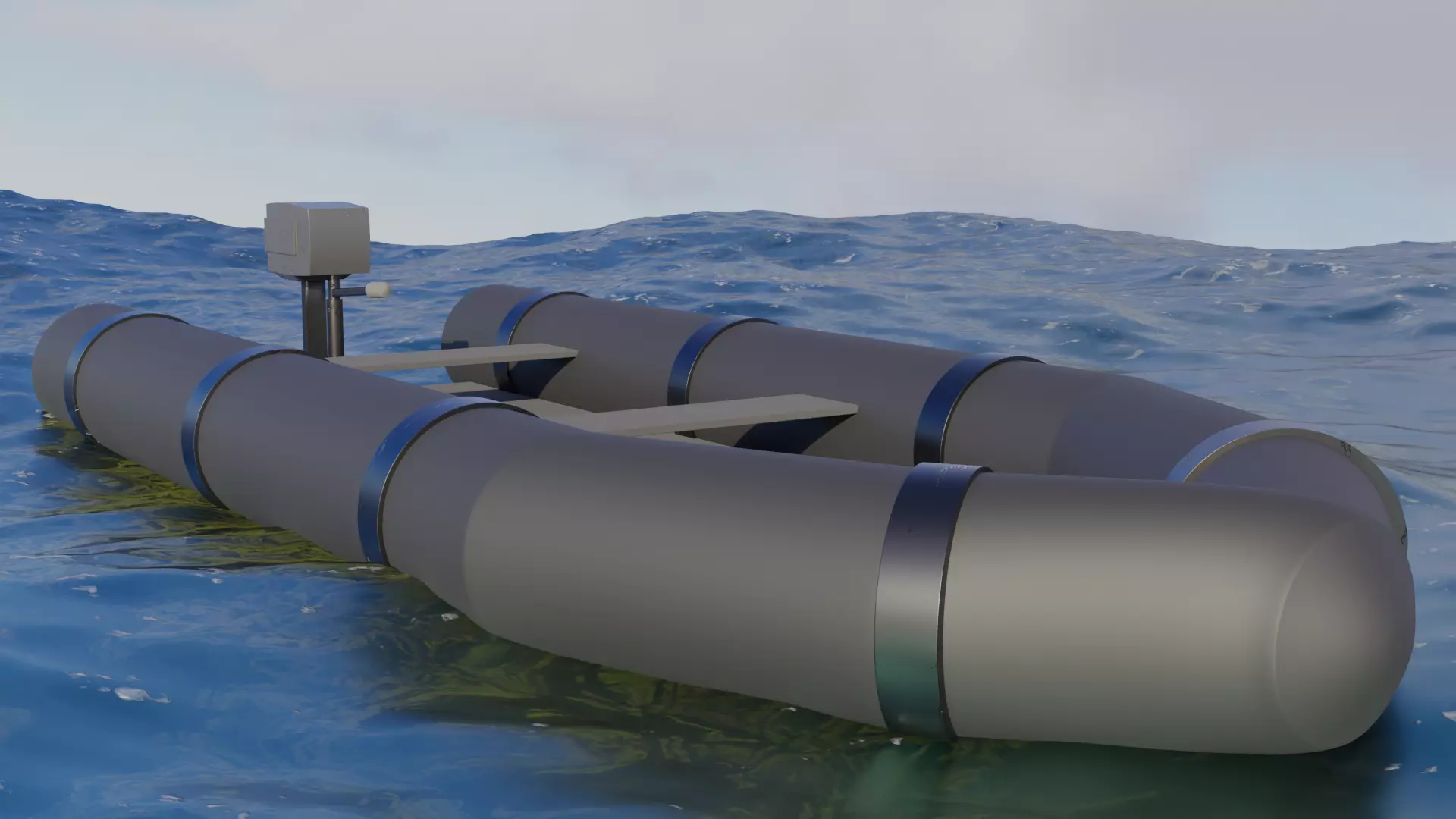 Raft with motor Low-poly 3D model_0