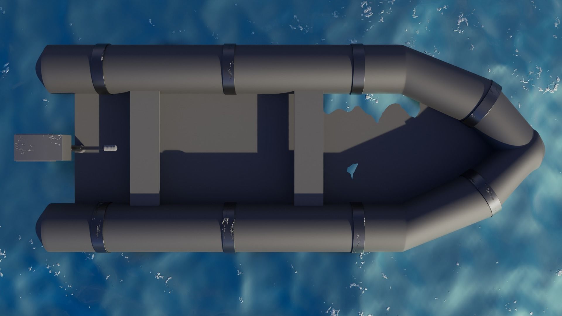 Raft with motor Low-poly 3D model_3