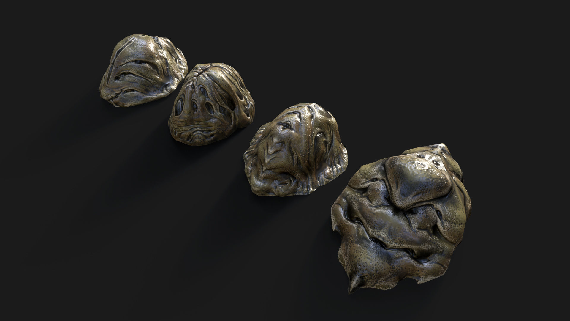 Cocoons set of bronze sculptures Low-poly 3D model_3