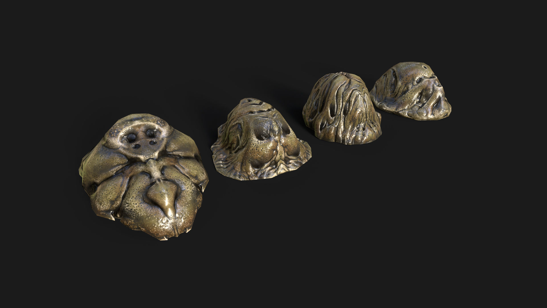 Cocoons set of bronze sculptures Low-poly 3D model_2