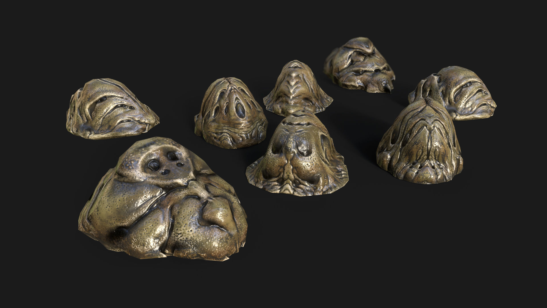 Cocoons set of bronze sculptures Low-poly 3D model_6