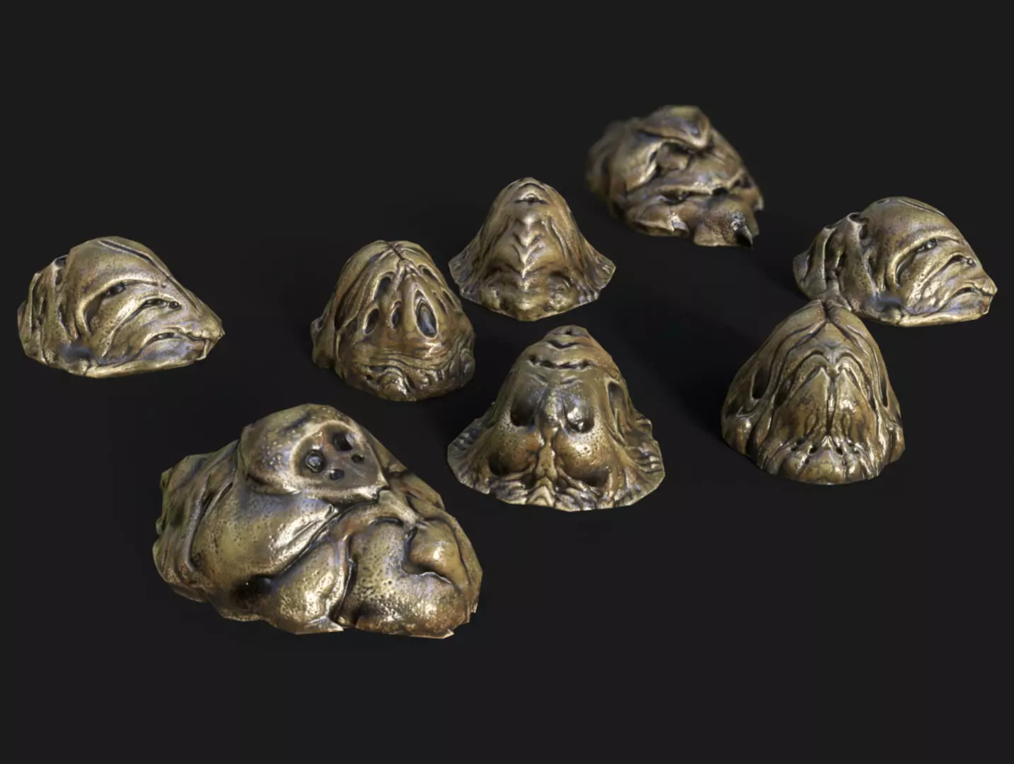Cocoons set of bronze sculptures Low-poly 3D model_0