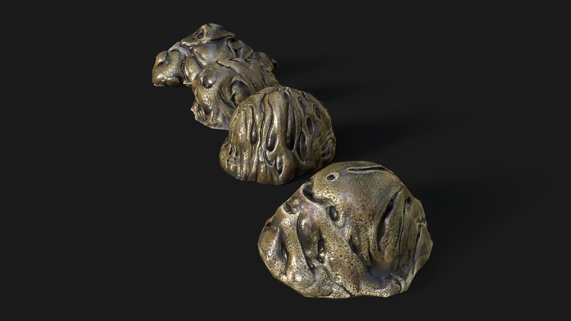 Cocoons set of bronze sculptures Low-poly 3D model_4