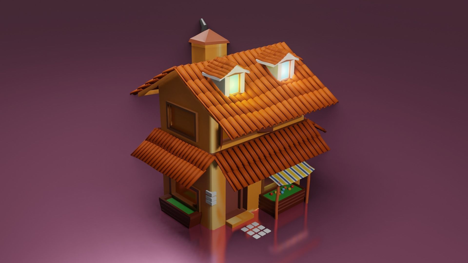 Medieval house with shop low Poly  Free 3D model_7