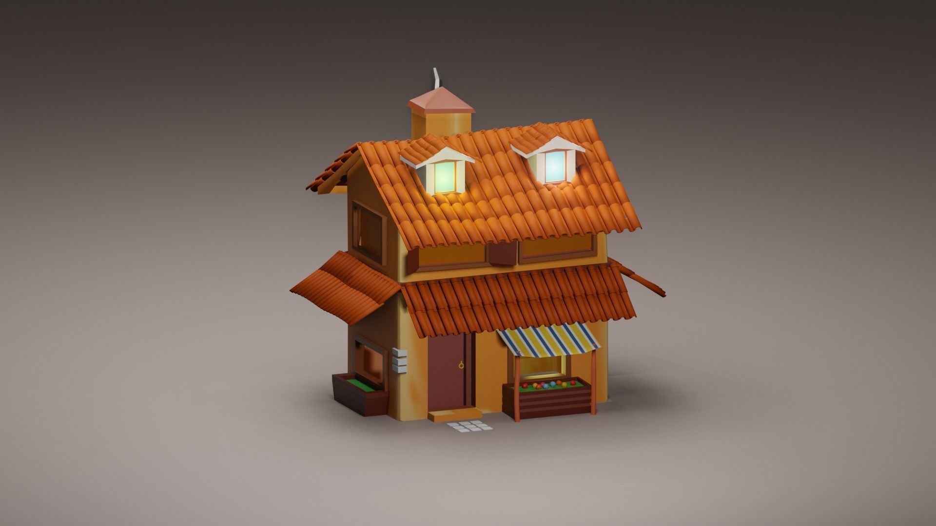 Medieval house with shop low Poly  Free 3D model_5