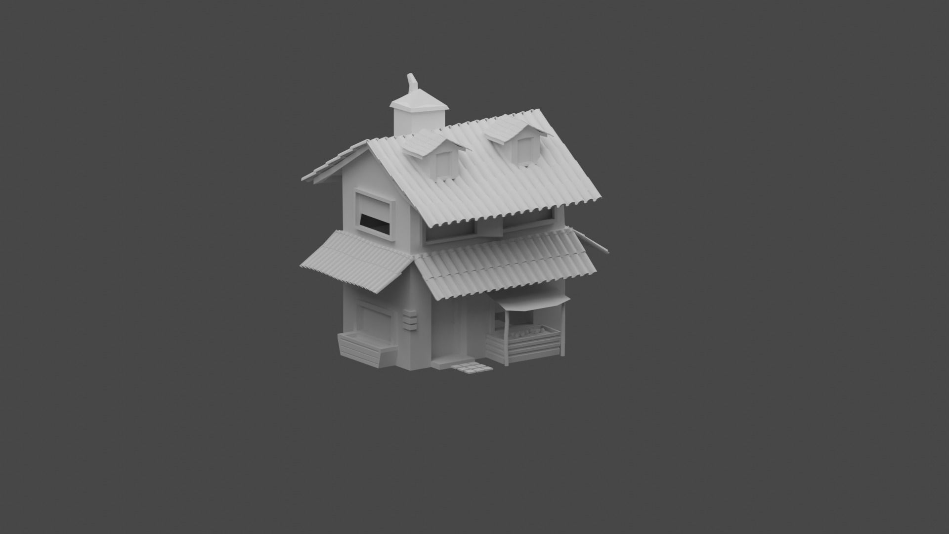 Medieval house with shop low Poly  Free 3D model_9
