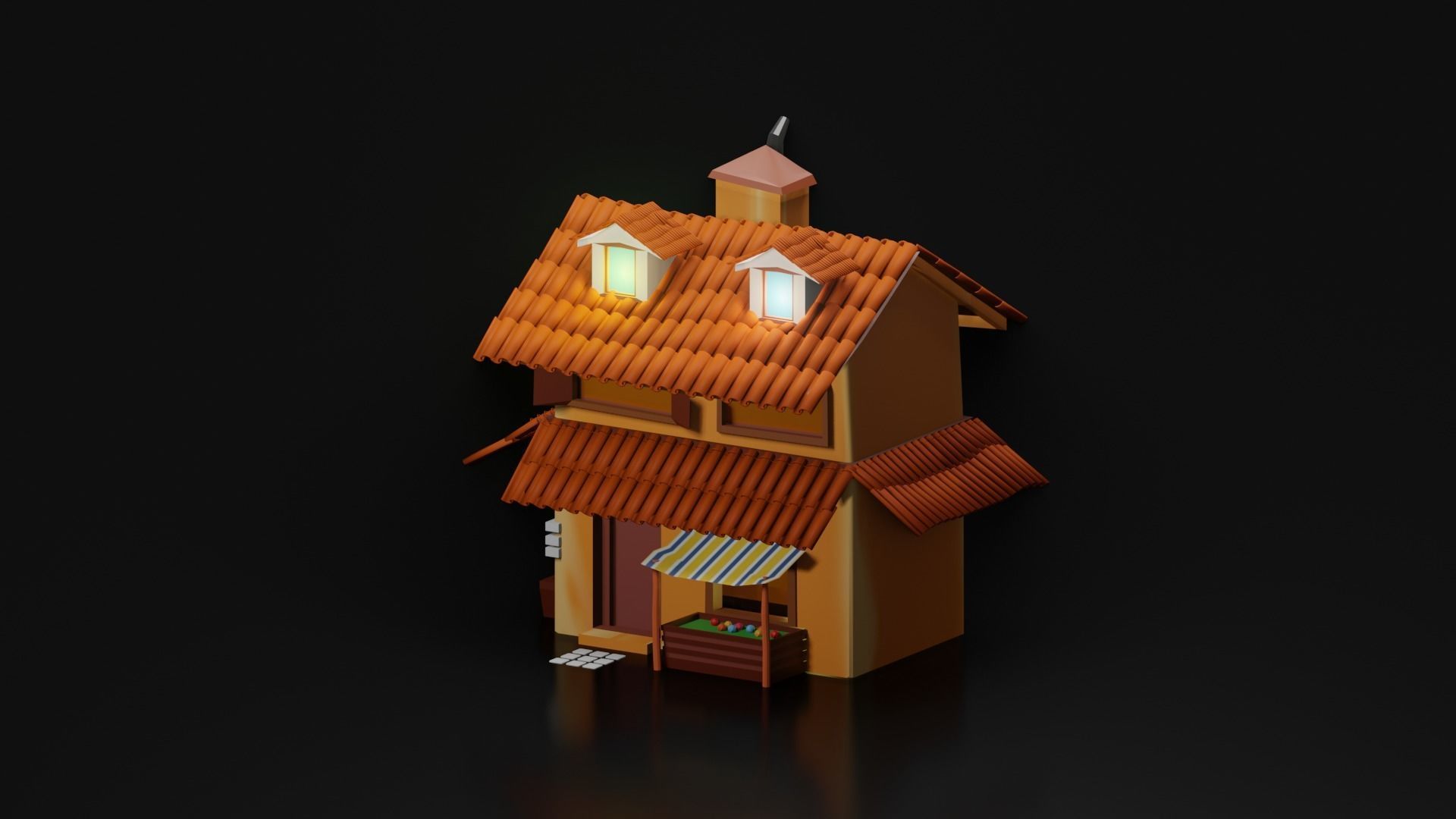 Medieval house with shop low Poly  Free 3D model_6