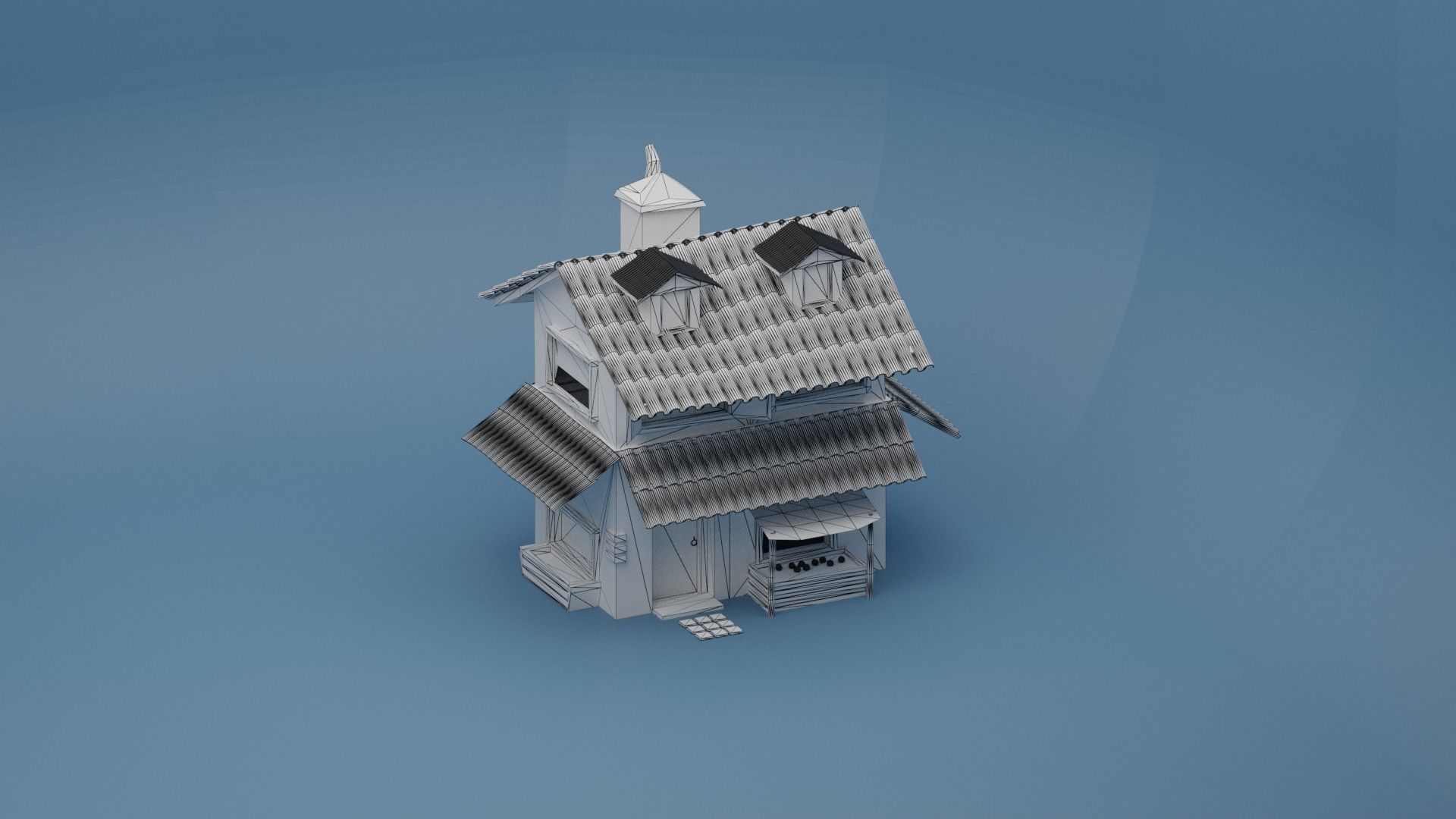 Medieval house with shop low Poly  Free 3D model_10
