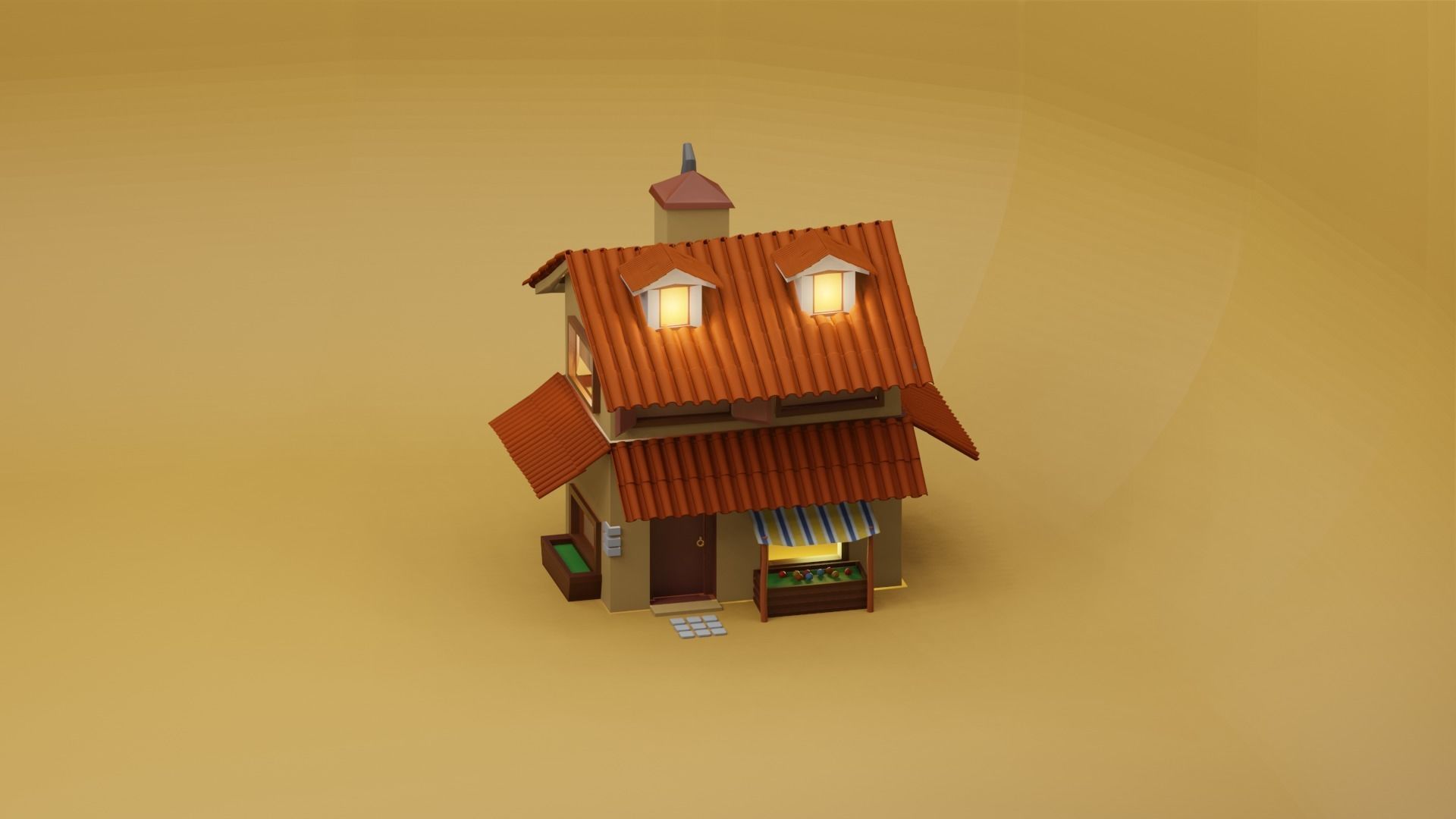 Medieval house with shop low Poly  Free 3D model_3
