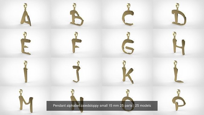 Pendant alphabet zaiedsloppy small 15 mm 25 parts 3D Model Collection
