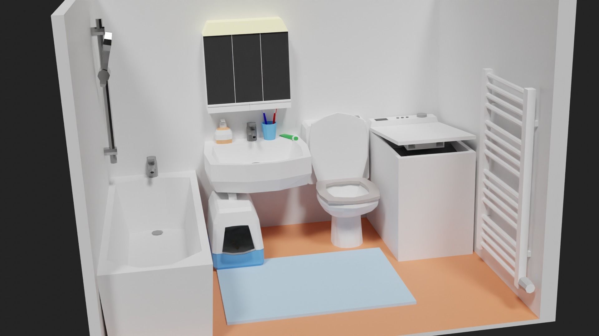 Lowpoly Bathroom with toilet and sink Low-poly 3D model_4