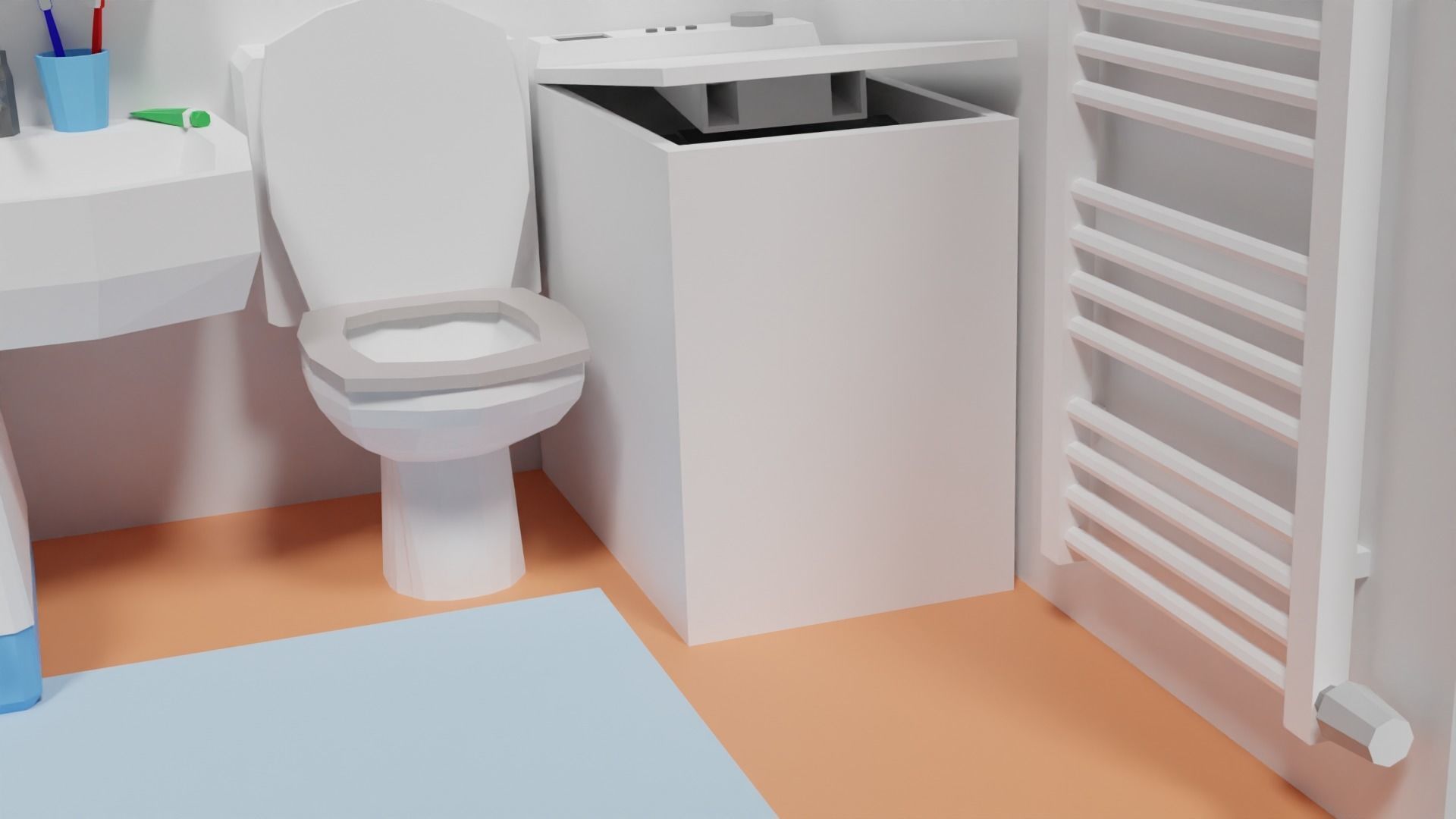 Lowpoly Bathroom with toilet and sink Low-poly 3D model_35
