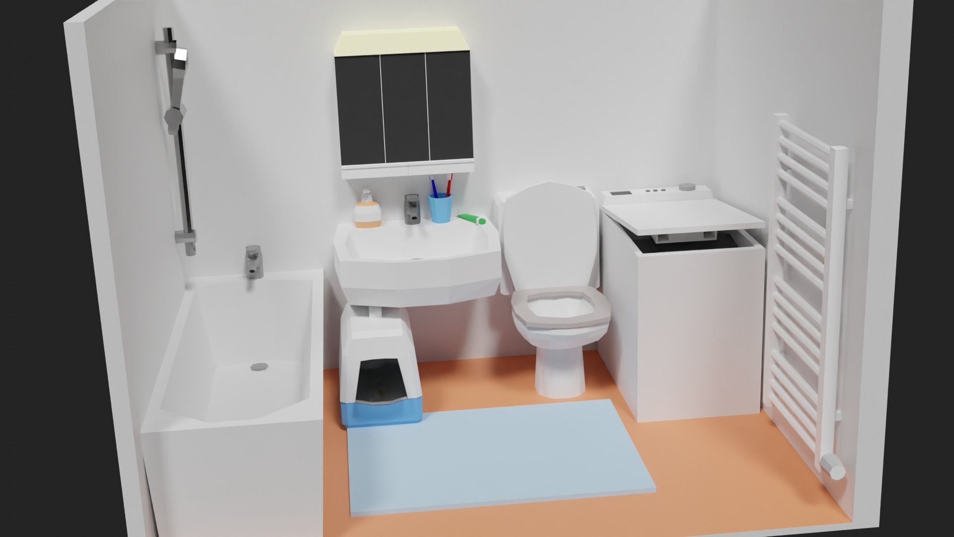 Lowpoly Bathroom with toilet and sink Low-poly 3D model_11