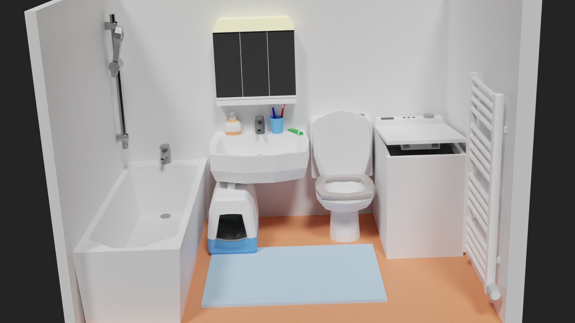 Lowpoly Bathroom with toilet and sink Low-poly 3D model_3