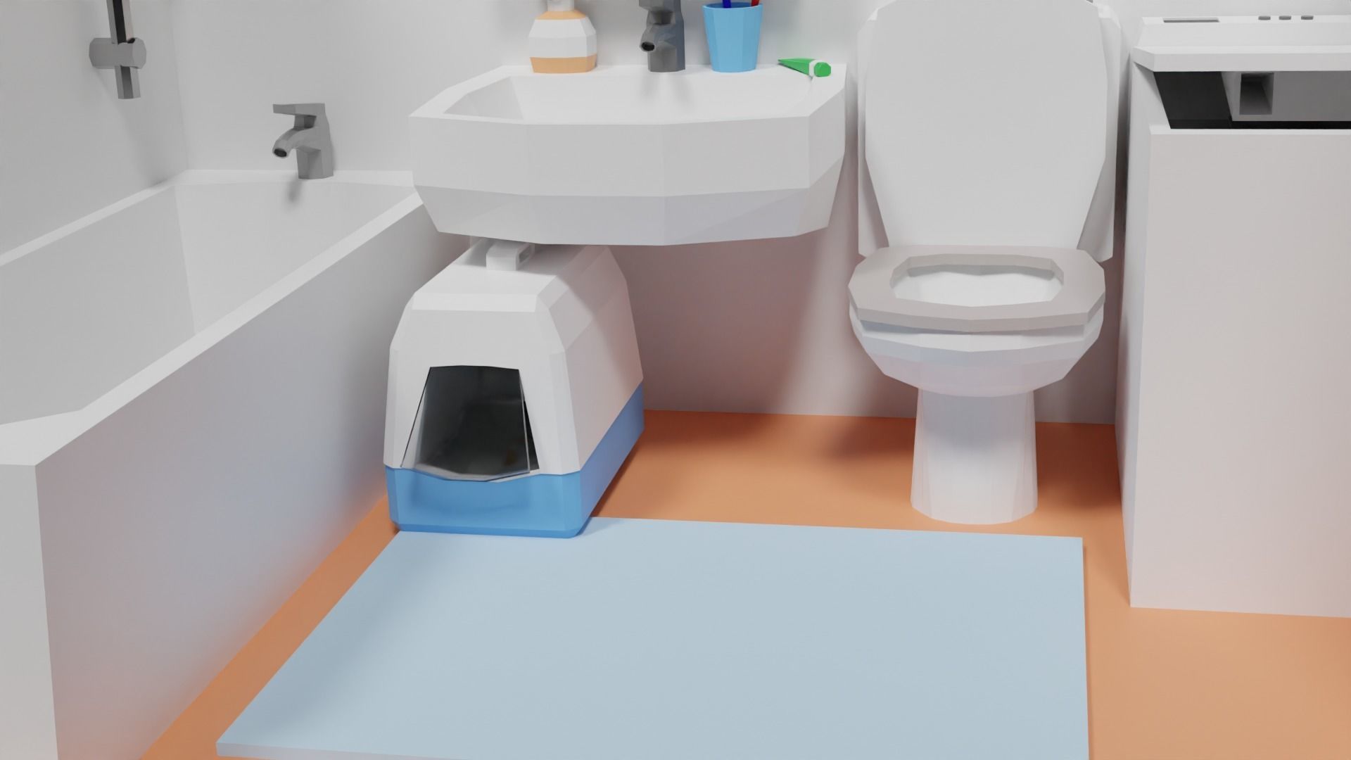 Lowpoly Bathroom with toilet and sink Low-poly 3D model_32