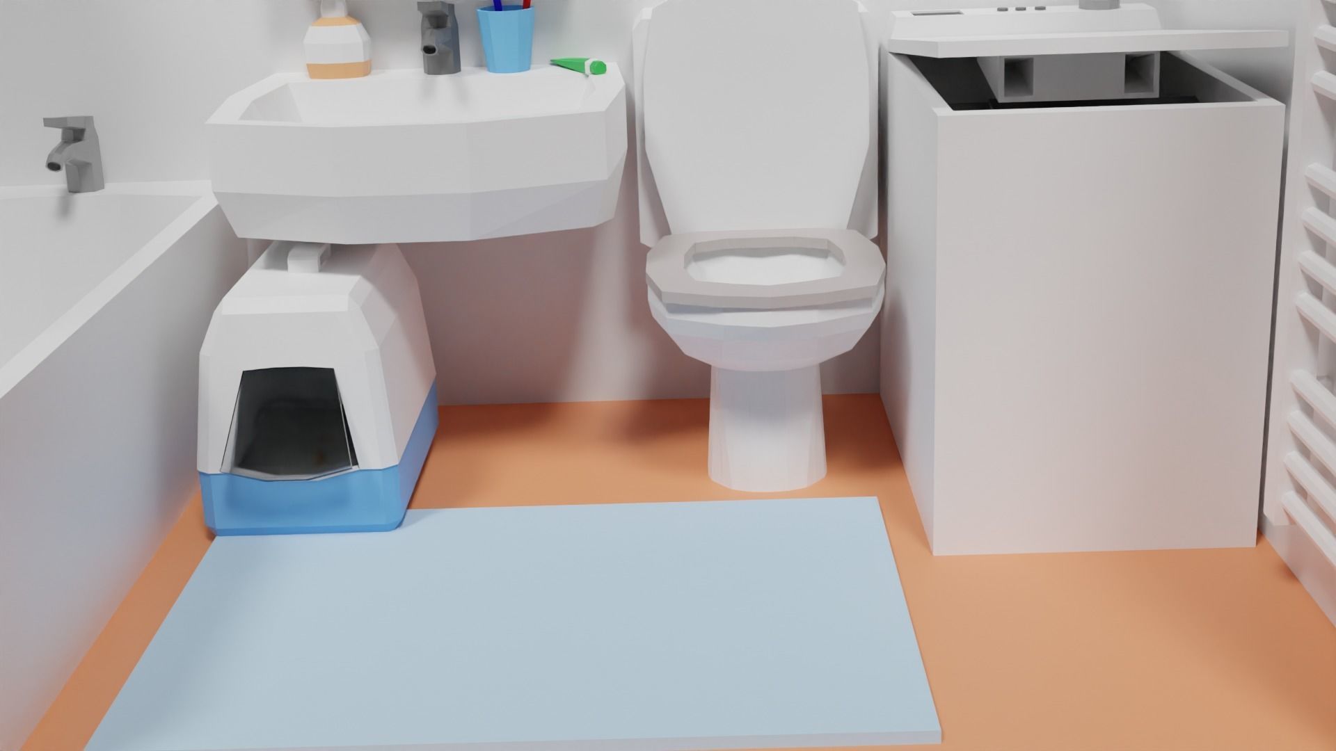 Lowpoly Bathroom with toilet and sink Low-poly 3D model_33