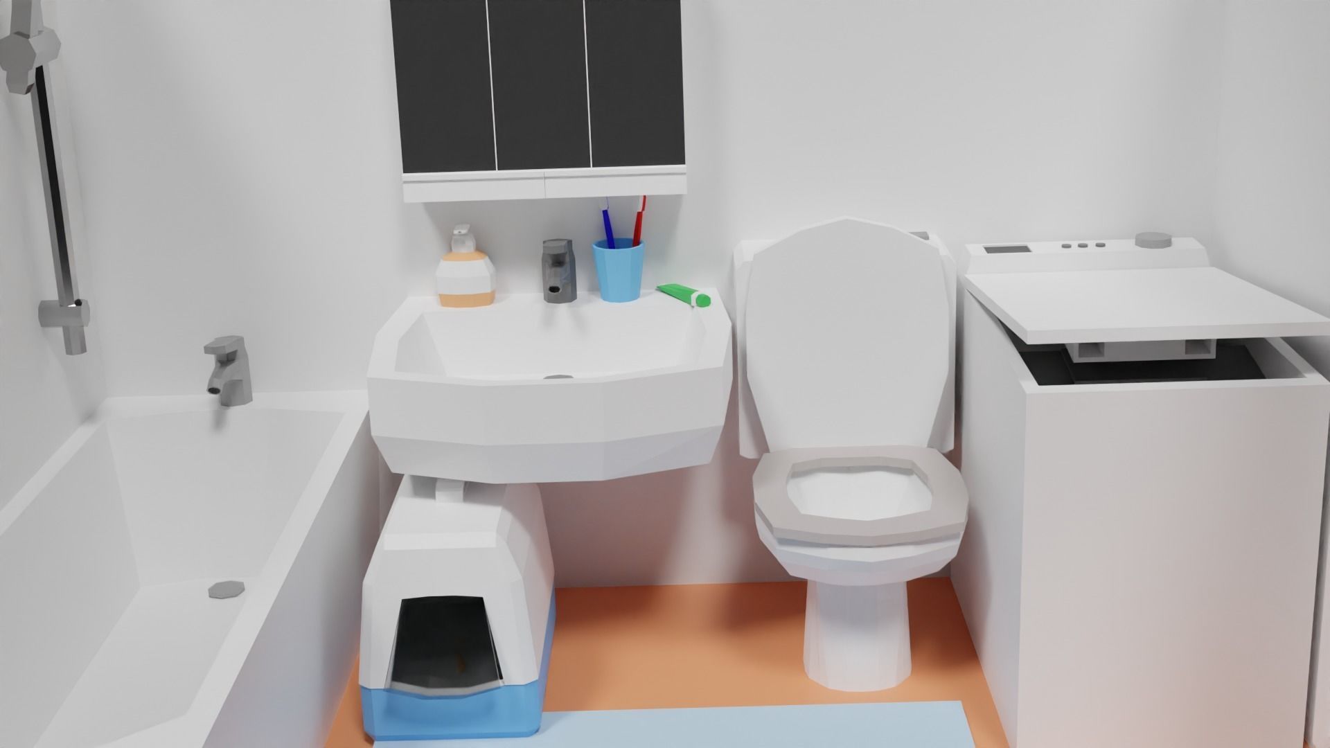 Lowpoly Bathroom with toilet and sink Low-poly 3D model_18