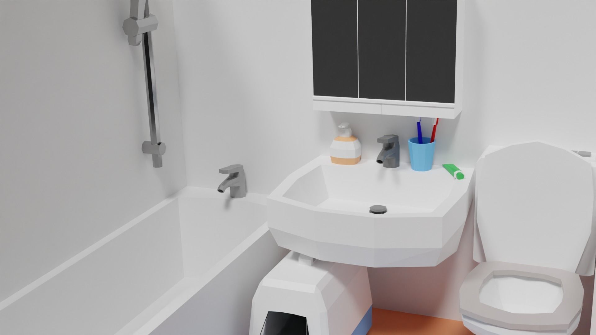 Lowpoly Bathroom with toilet and sink Low-poly 3D model_28