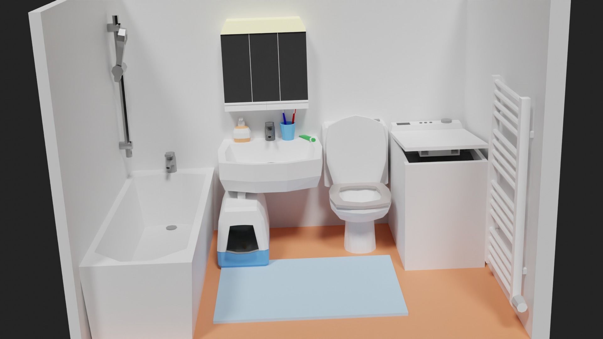 Lowpoly Bathroom with toilet and sink Low-poly 3D model_12
