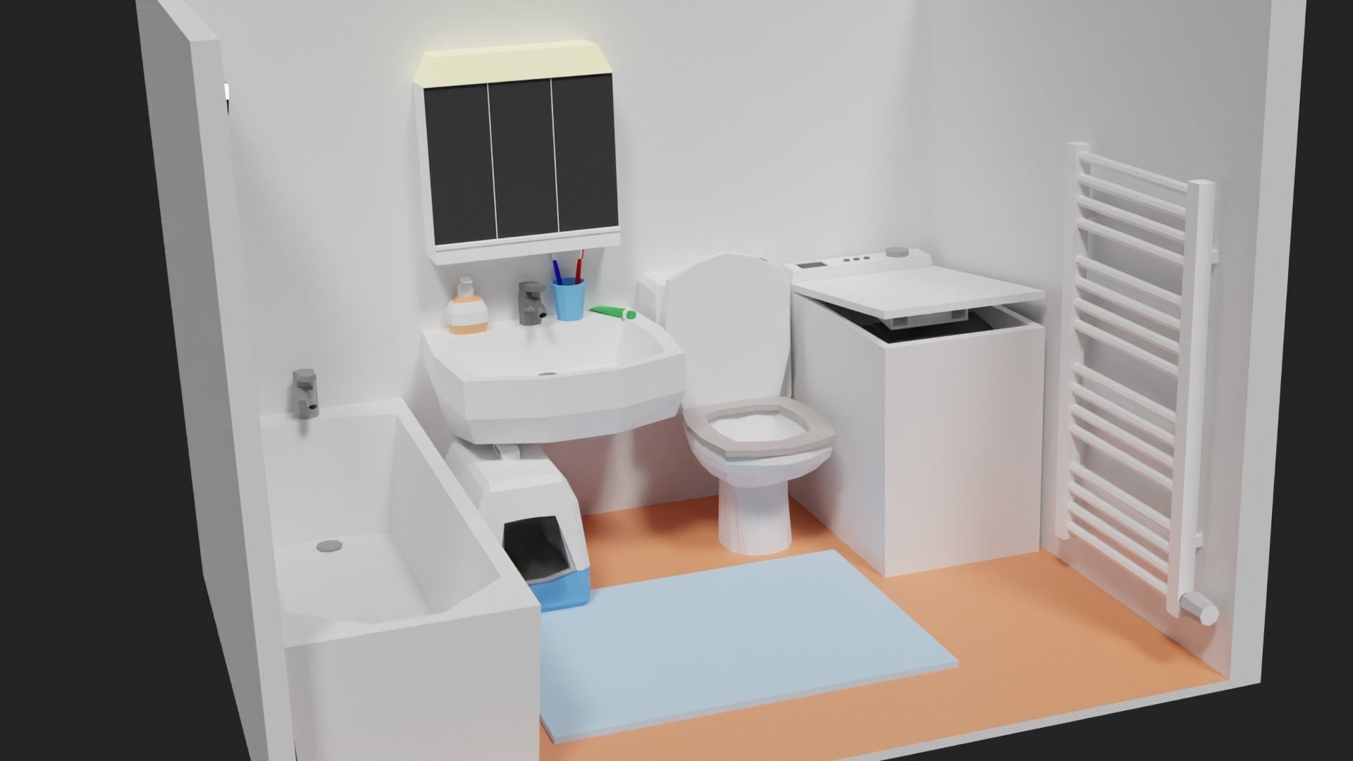 Lowpoly Bathroom with toilet and sink Low-poly 3D model_9