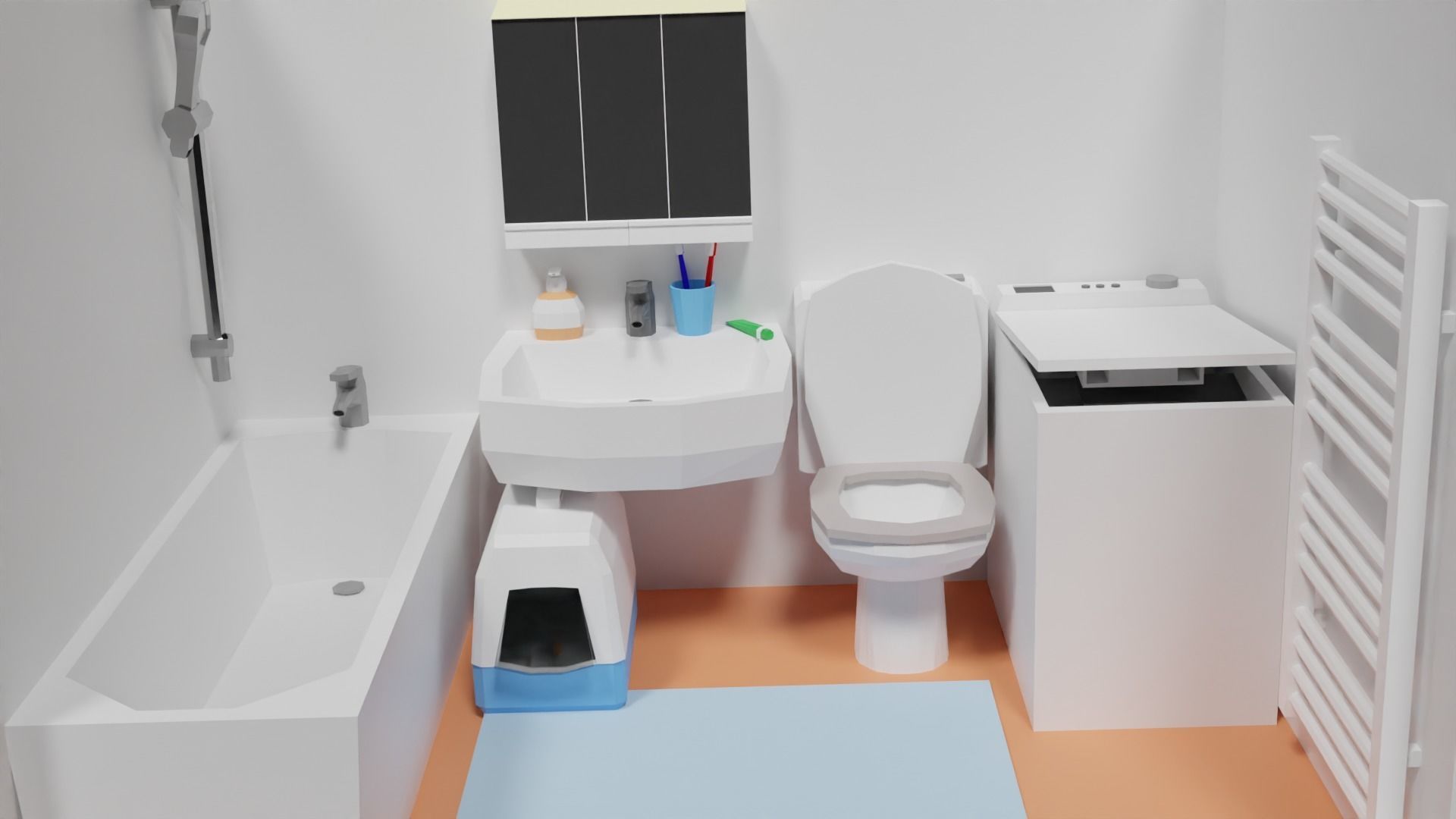 Lowpoly Bathroom with toilet and sink Low-poly 3D model_16