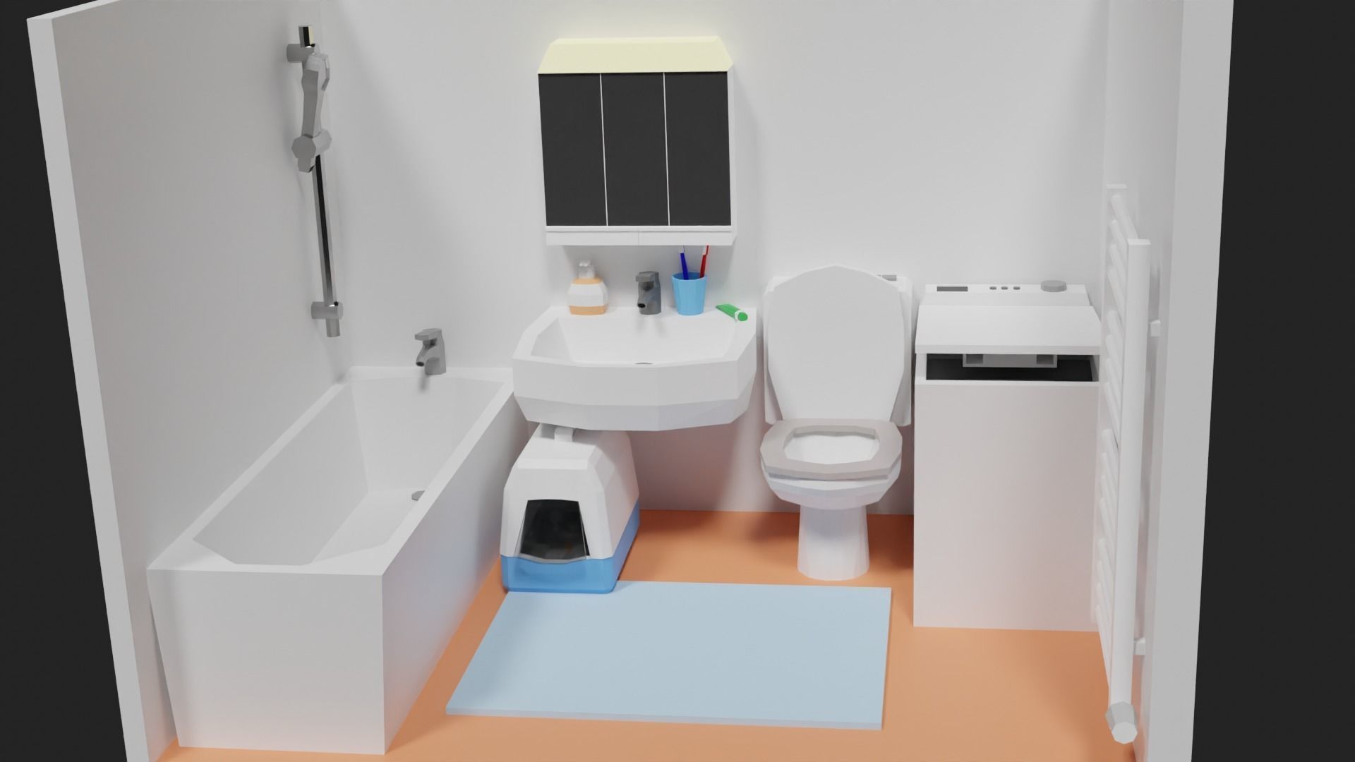 Lowpoly Bathroom with toilet and sink Low-poly 3D model_2