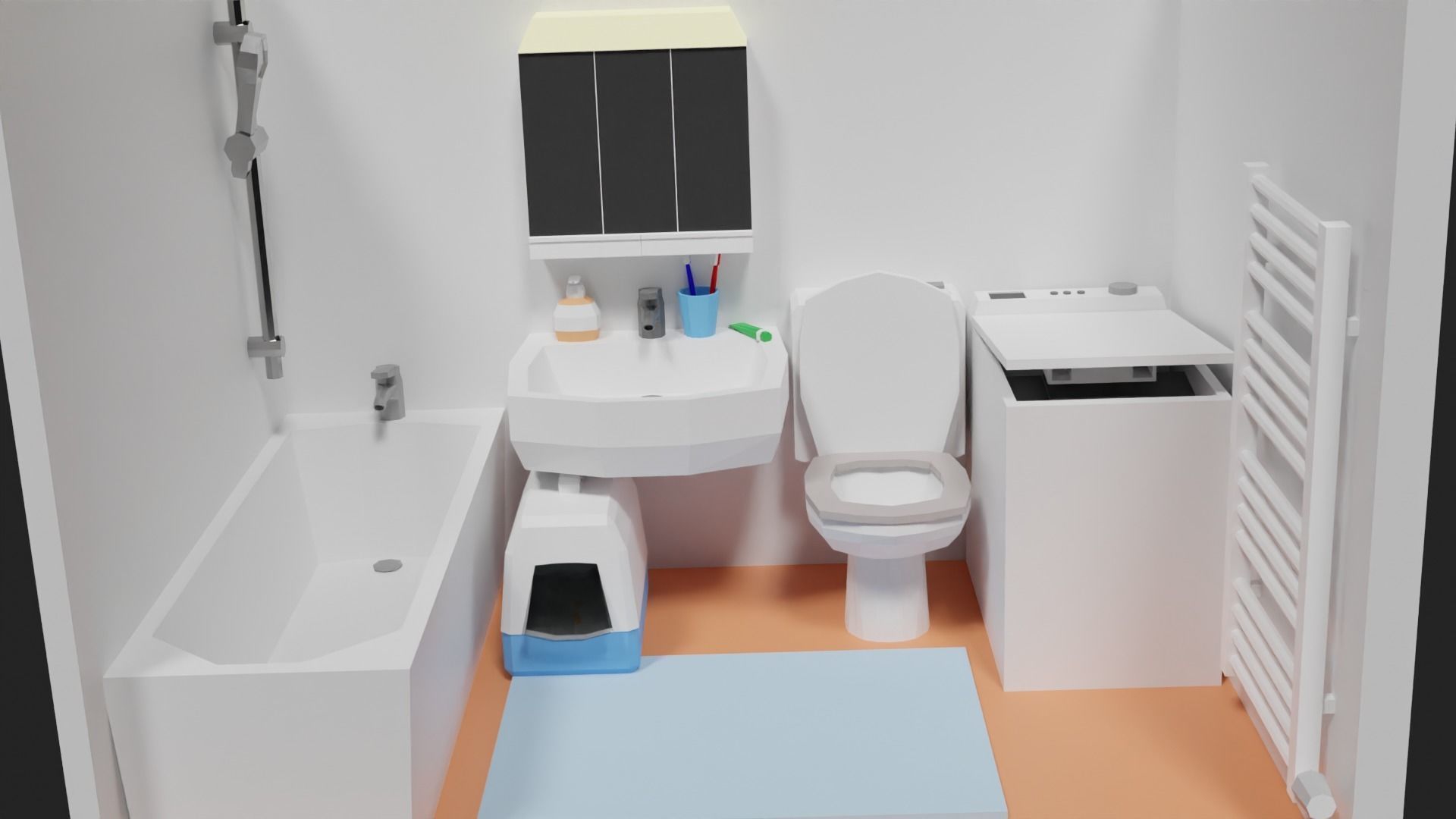 Lowpoly Bathroom with toilet and sink Low-poly 3D model_15
