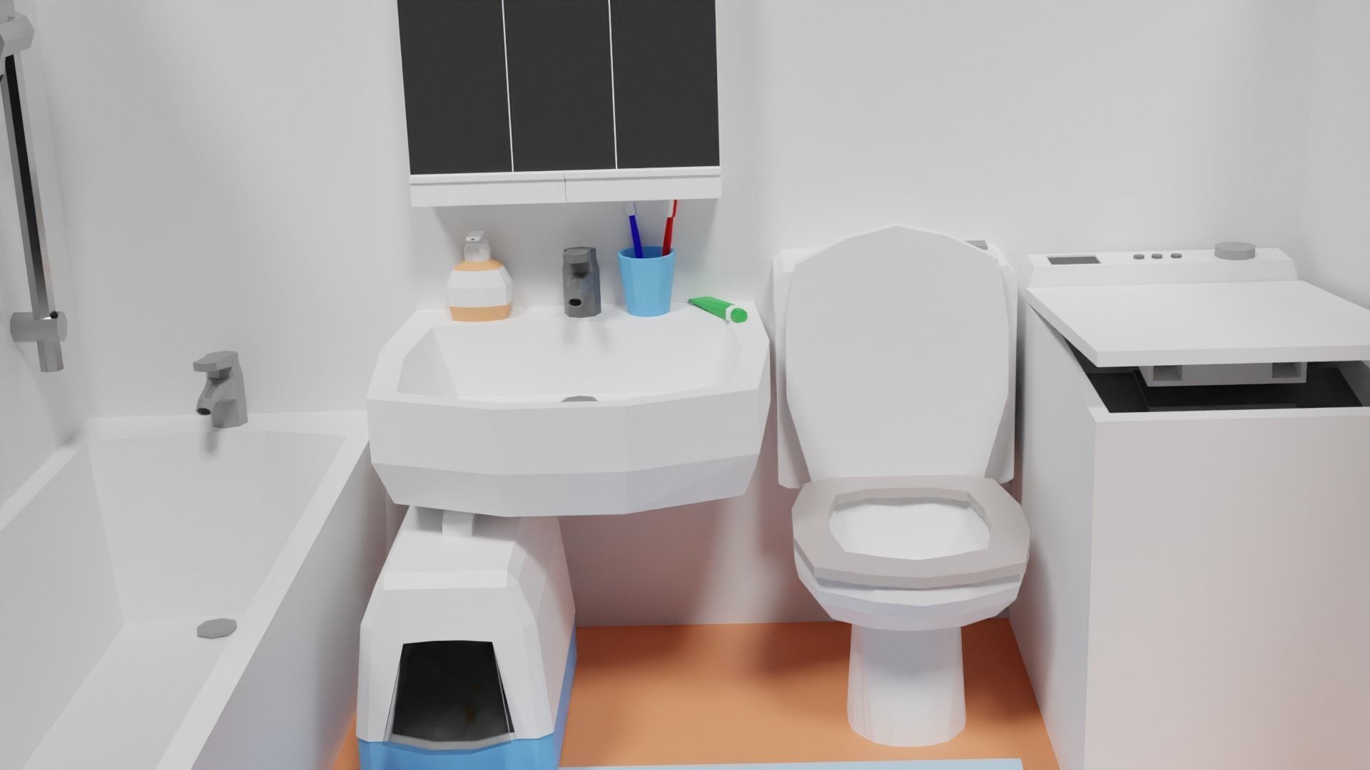 Lowpoly Bathroom with toilet and sink Low-poly 3D model_20
