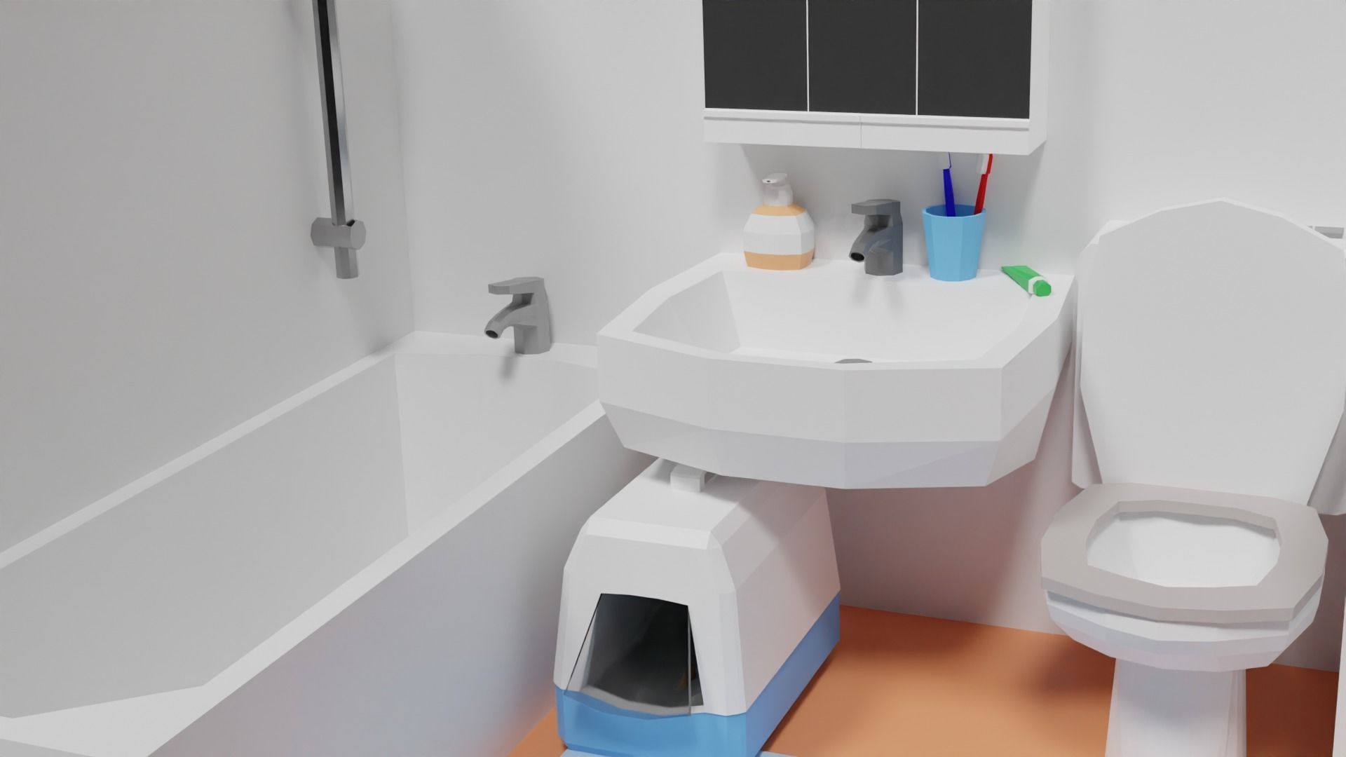 Lowpoly Bathroom with toilet and sink Low-poly 3D model_29