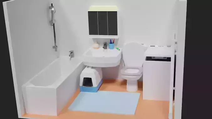 Lowpoly Bathroom with toilet and sink
